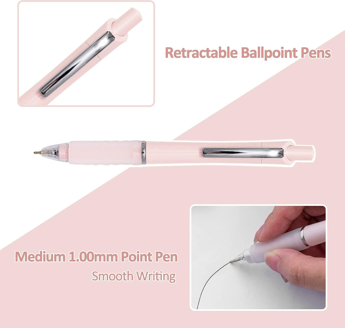 Aisibeiger Ballpoint Pens 1.0mm Medium Point Black Ink, 6 Pack