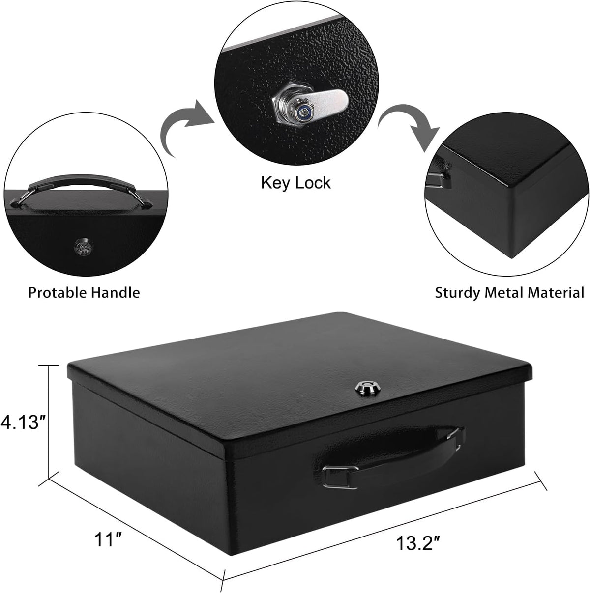 Fireproof Document Box with Key Lock – Fire Resistant Safe Box for Home, Portable Lock Box for Personal Items, Passport, Cash, Tablet, 13.2" x 11" x 4.13" Black XL