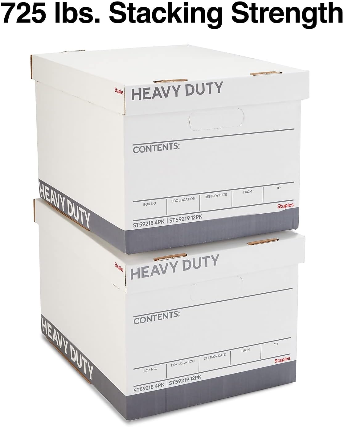 Staples Storage & Filing Box, Heavy-Duty with Handles & Removable Lid, Letter & Legal Size Documents, Stackable, 12-Pack, White/Gray