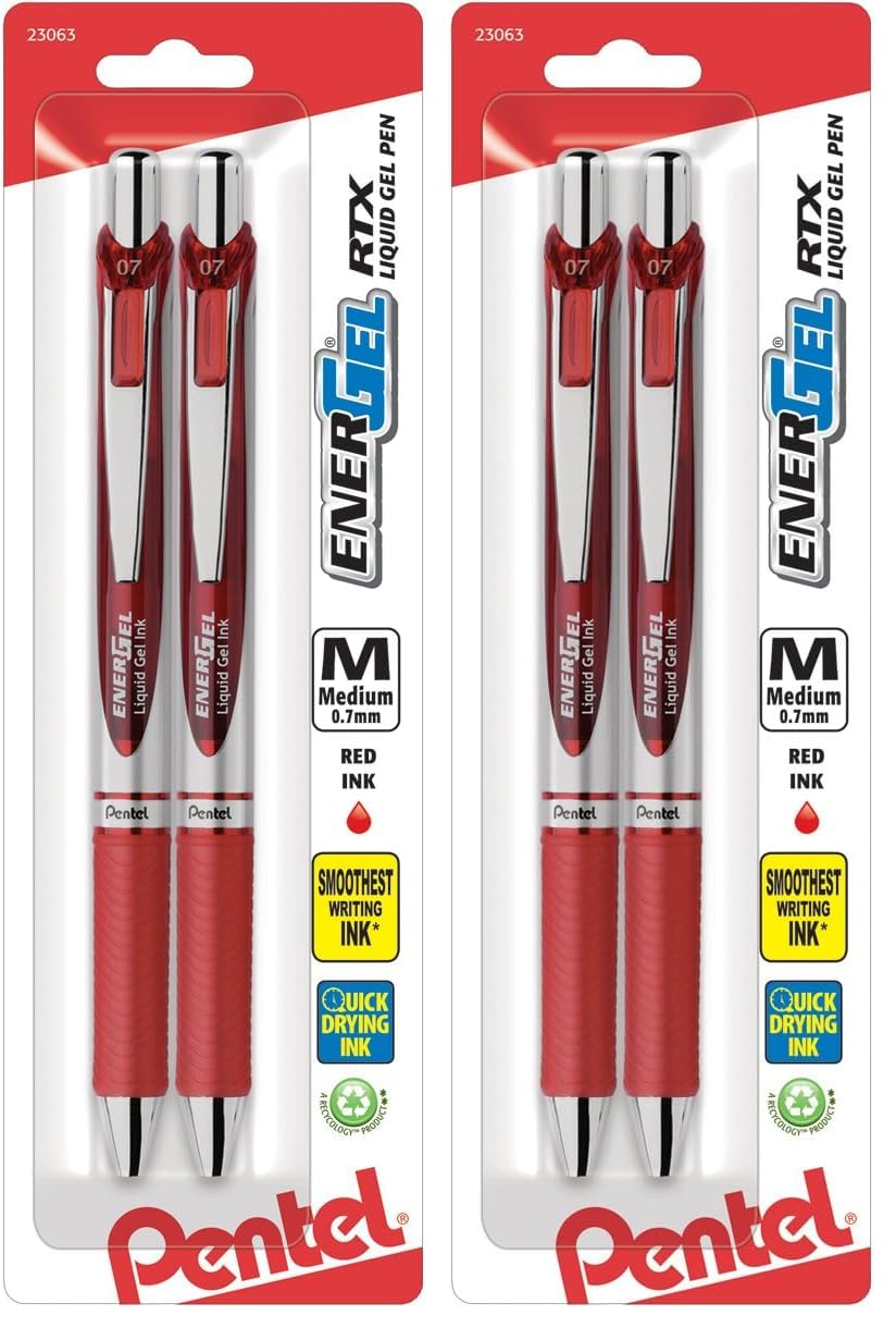 Pentel EnerGel Deluxe RTX Retractable Liquid Gel Pen, 0.7mm, Metal Tip, Blue Ink, 2 Pack (BL77BP2C)