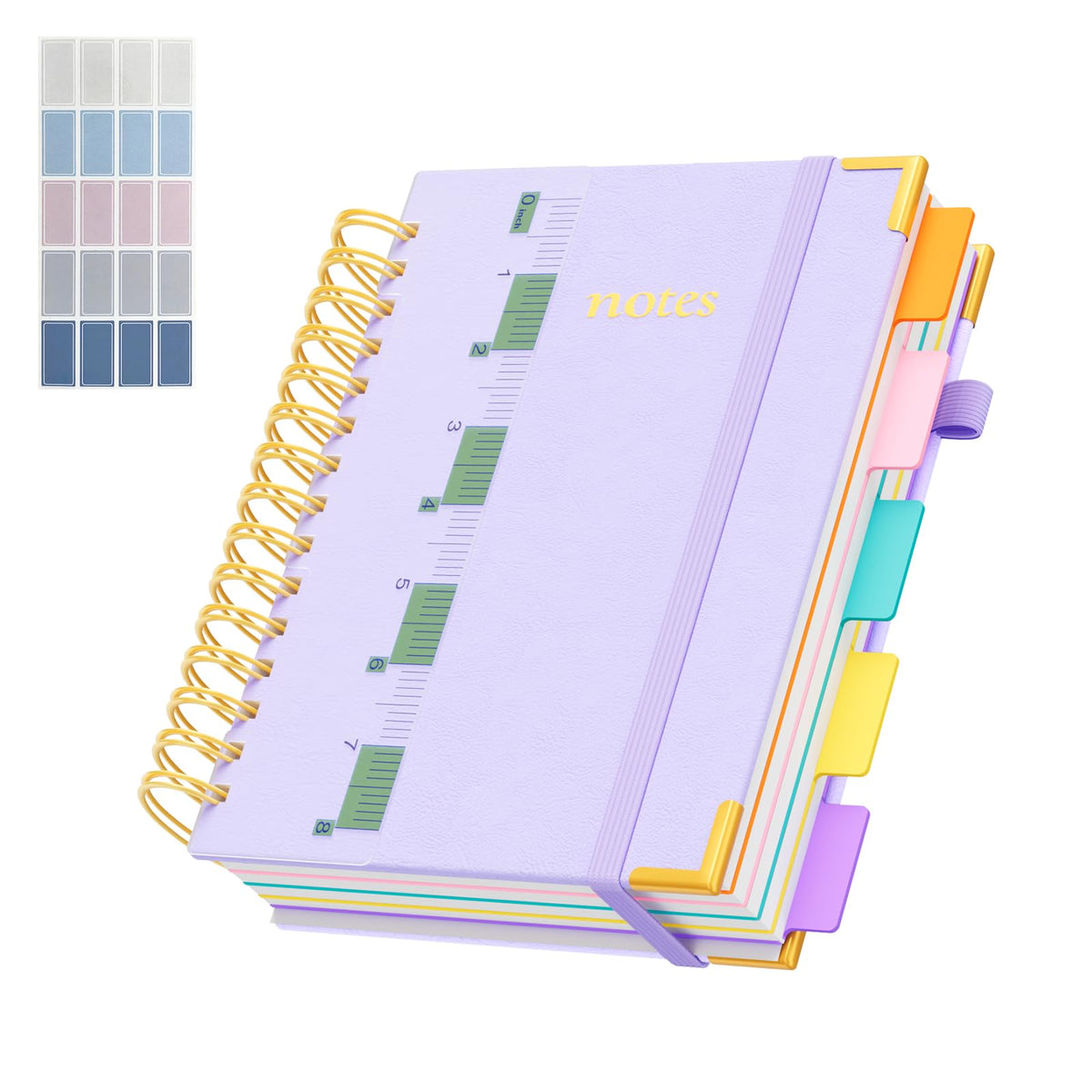 Line Hardcover Spiral Notebook with Removable Dividers Tabs & Ruler, 5 Subject Notebook College Ruled, 300 Page, Large 8"x10" B5 Notebooks for Work School, Lined Journal for Women & Men, Purple