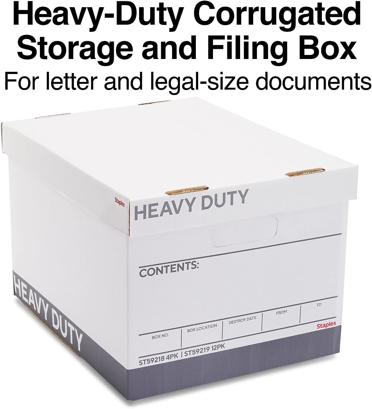 Staples Storage & Filing Box, Heavy-Duty with Handles & Removable Lid, Letter & Legal Size Documents, Stackable, 12-Pack, White/Gray