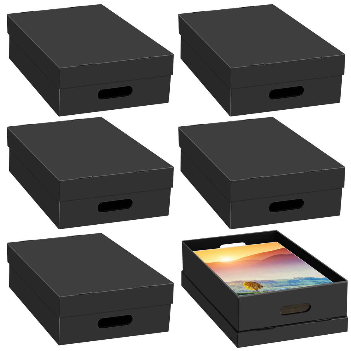 AOBOPLE 4 Pack Photo Storage Box,16" x 12" x 4" Keepsake Box with Handle Holes,Protective Storage Box for Photos Pictures Documents Artwork DIY and Souvenir,Home and Office Organizer