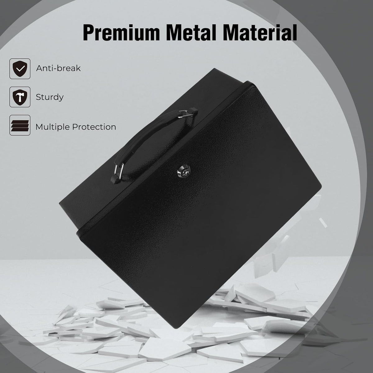 Fireproof Document Box with Key Lock – Fire Resistant Safe Box for Home, Portable Lock Box for Personal Items, Passport, Cash, Tablet, 13.2" x 11" x 4.13" Black XL