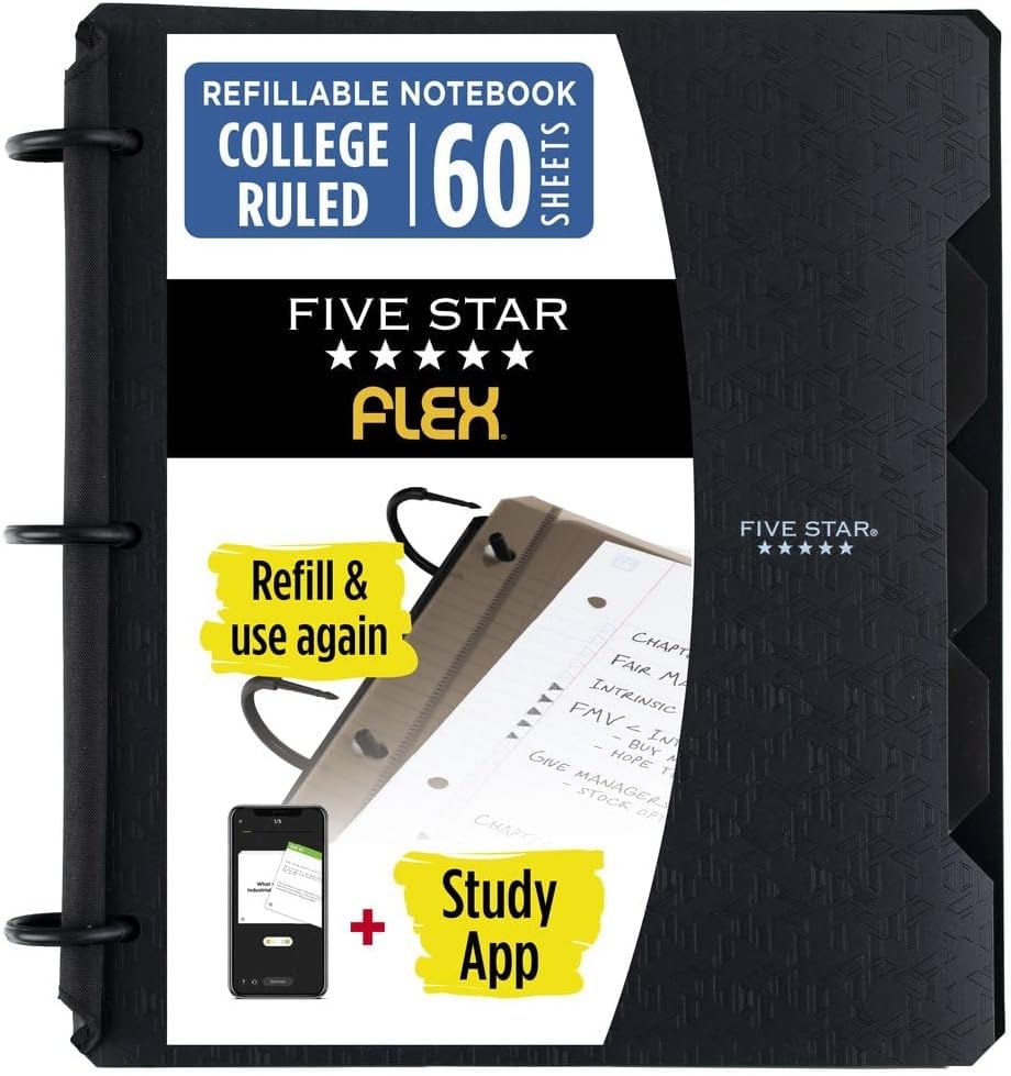 Five Star Flex Refillable Notebook + Study App, College Ruled Paper and 1 Inch TechLock Ring Binder with Pockets, Tabs and Dividers, 200 Sheet Capacity, Seaglass Green (293280AQ8)