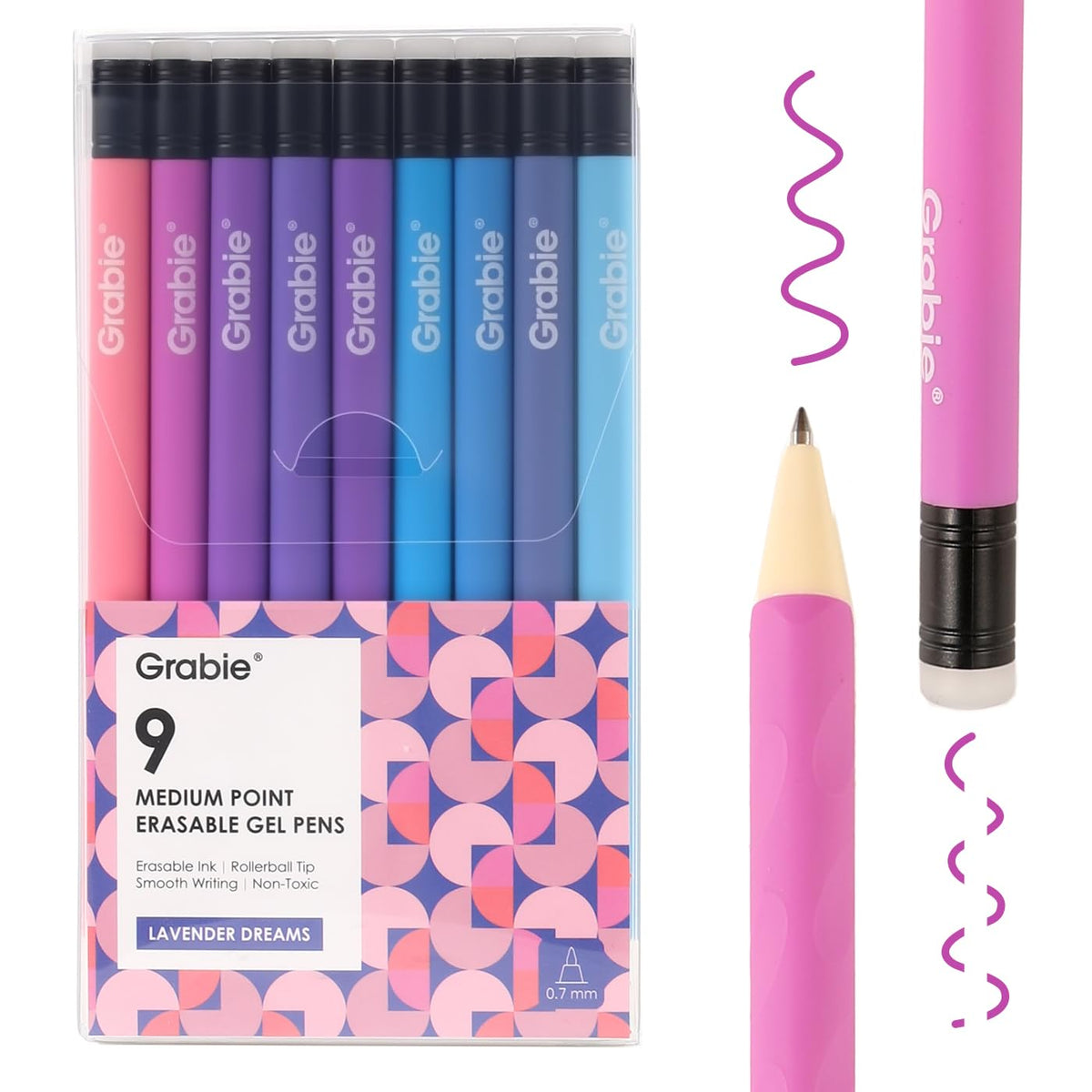 Grabie Erasable Gel Pens, 6 Pack Black Blue Red 0.7 mm Medium Point