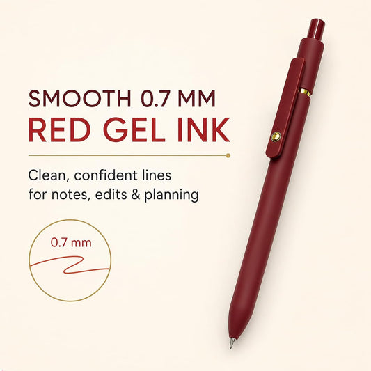 FIOVER Red Gel Pens, 6 Pack 0.7mm Red Colored Pens for Journaling and Notes