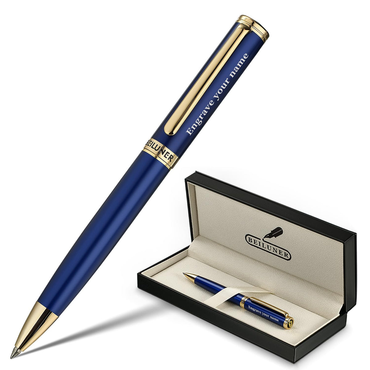 BEILUNER Luxury Gel Pen with 24K Gold Finish, Black Piano Lacquer, Luxury Grade Craftsmanship, Best Pen Gift Set for Men and Women, Professional, Executive, Office, Retractable Nice Pens