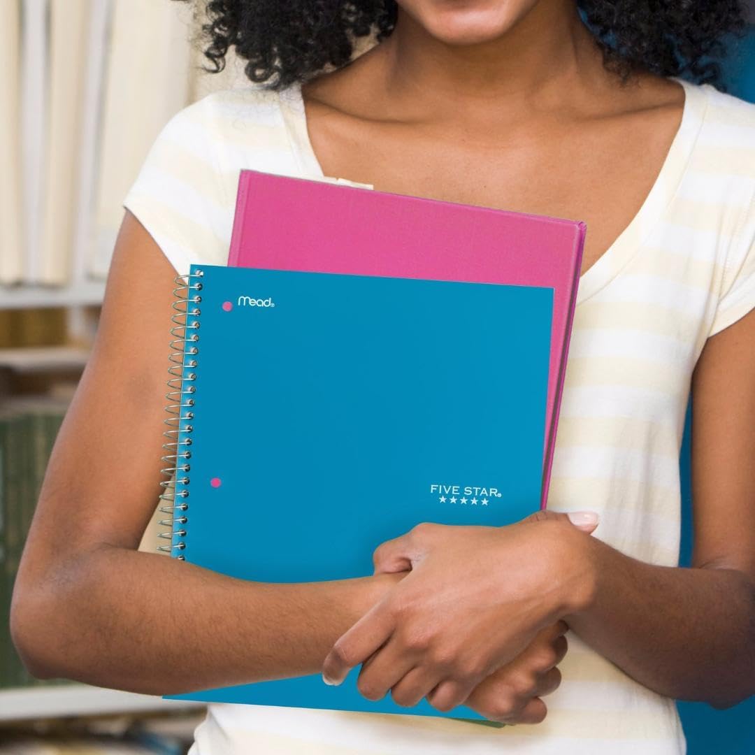 Five Star Spiral Notebook + Study App, 1 Subject, Wide Ruled Paper, 8" x 10-1/2", 100 Sheets, Fights Ink Bleed, Water Resistant Cover, Tidewater Blue (72875)