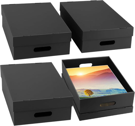 AOBOPLE 4 Pack Photo Storage Box,16" x 12" x 4" Keepsake Box with Handle Holes,Protective Storage Box for Photos Pictures Documents Artwork DIY and Souvenir,Home and Office Organizer