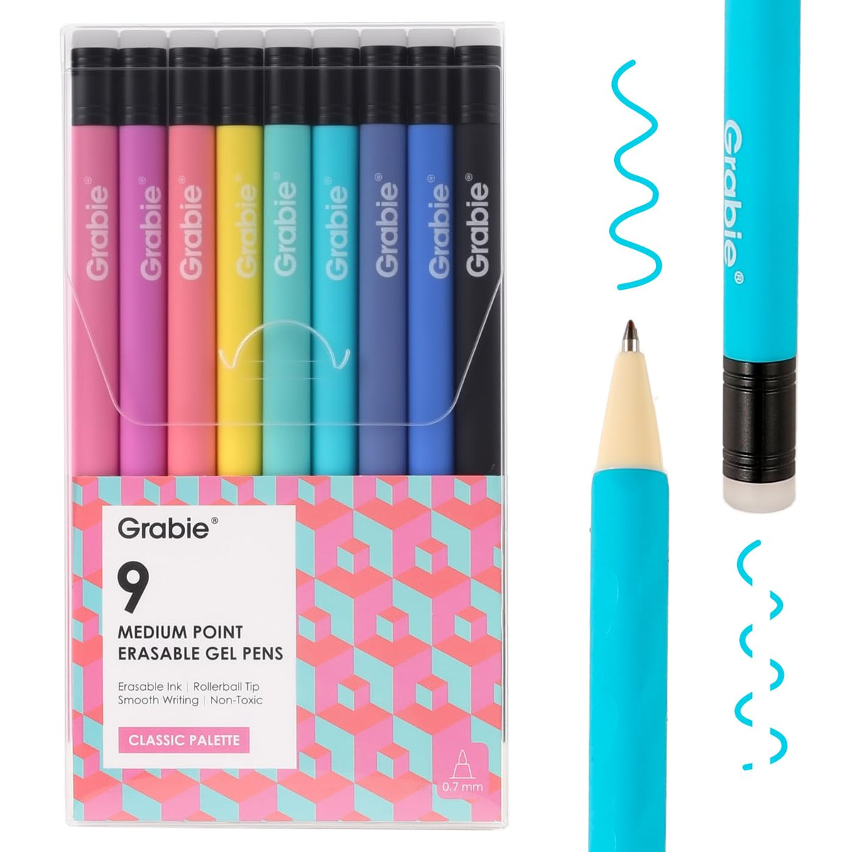 Grabie Erasable Gel Pens, 6 Pack Black Blue Red 0.7 mm Medium Point