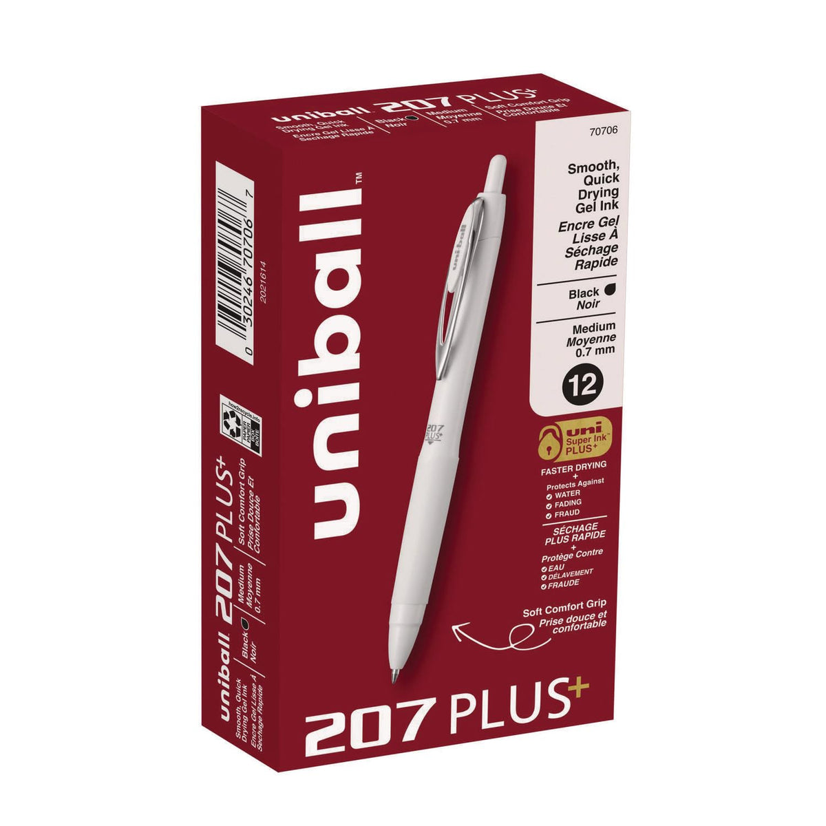 uniball™ 207 Plus+ Gel Pens, Black Ink, 0.7mm Medium Point, 4 Count