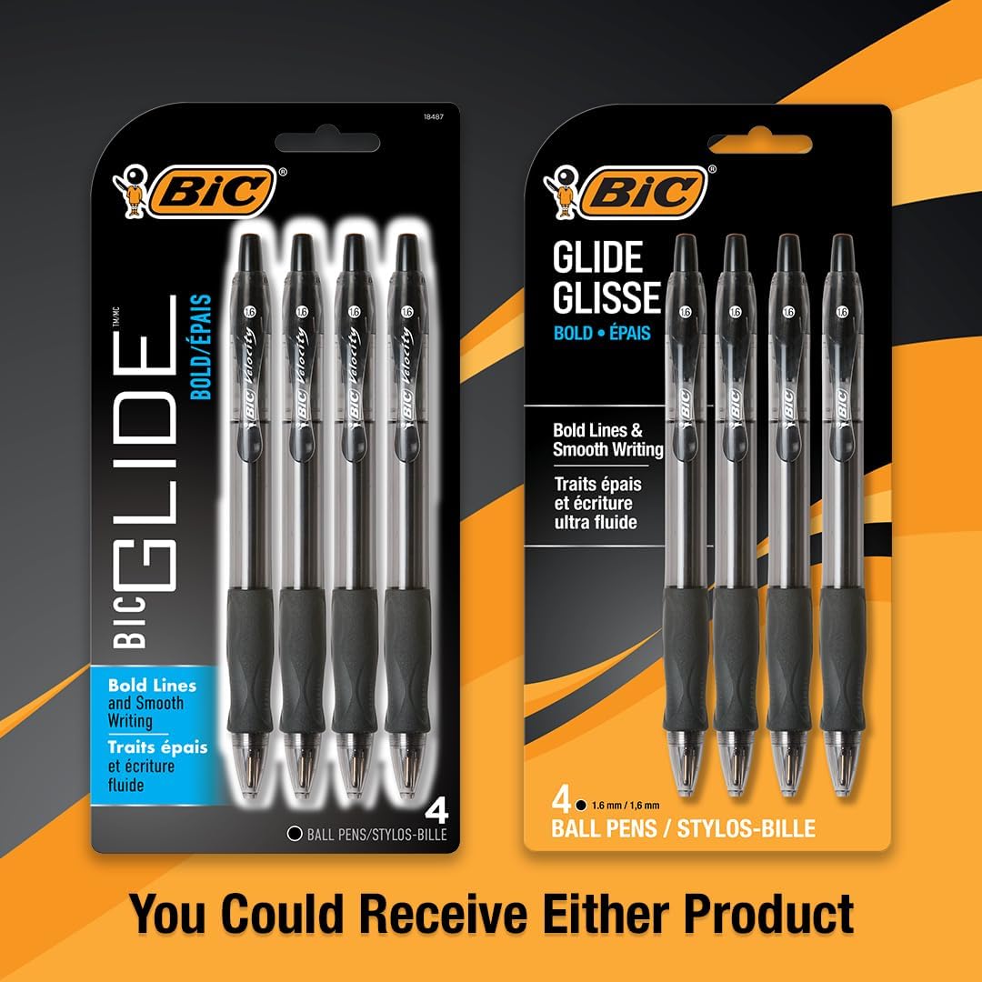 BIC Glide Bold Black Ballpoint Pens, Bold Point, 1.6mm, 4-Count Pack