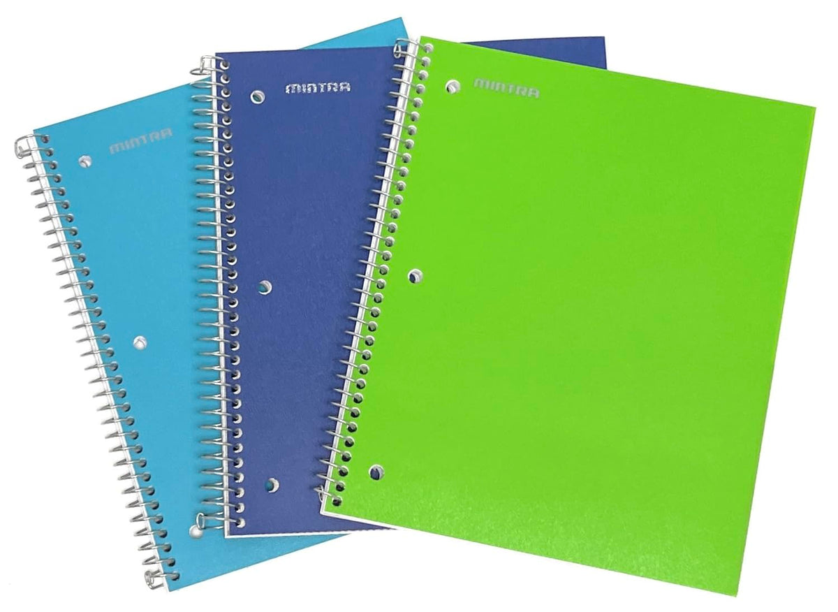 Mintra Office Durable Spiral Notebooks, 1 Subject, (Salmon, Sage Green, Lavender, Wide Ruled 3pk) - 100 Sheets, Poly Pocket, Moisture Resistant Cover, School, Office, Professional