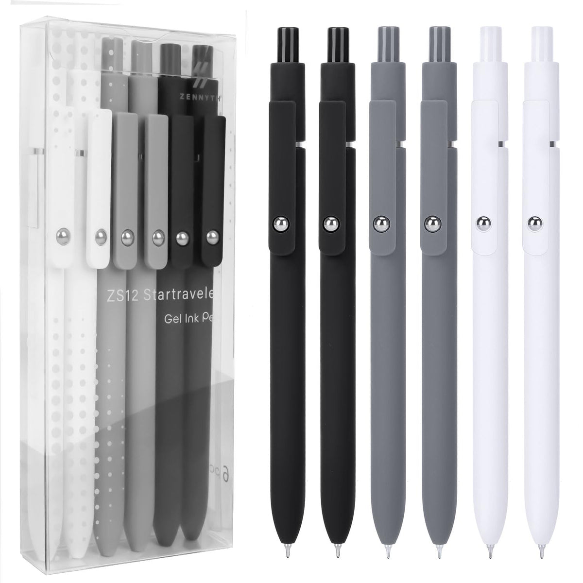 FIOVER Gel Pens 5pcs 0.5mm Quick Dry Black Ink Fine Point Pens