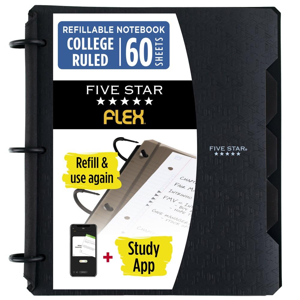 Five Star Flex Refillable Notebook + Study App, College Ruled Paper and 1 Inch TechLock Ring Binder with Pockets, Tabs and Dividers, 200 Sheet Capacity, Seaglass Green (293280AQ8)