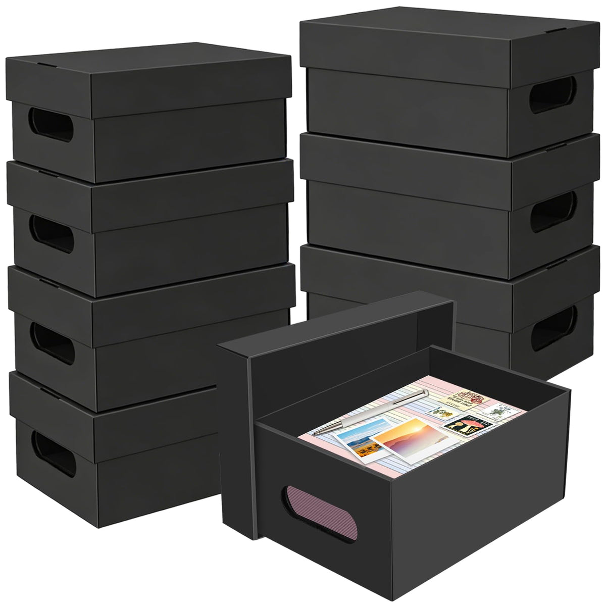 6 Pack A4 Paper Storage Box for 8.5" x 11" Letter, 11.7“ x 8.8“ x 4" Scrapbook Storage Box, Craft/Arts Storage Containers, Cardboard Photo Organizer with Lid File Box for Document, Magazine, US Letter