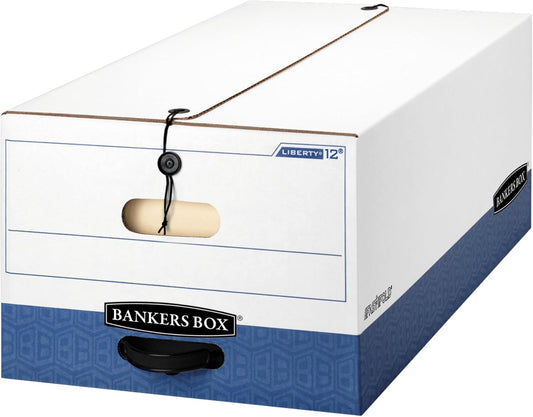 Bankers Box 12-Pack String & Button Heavy-Duty File Box, Legal, FastFold