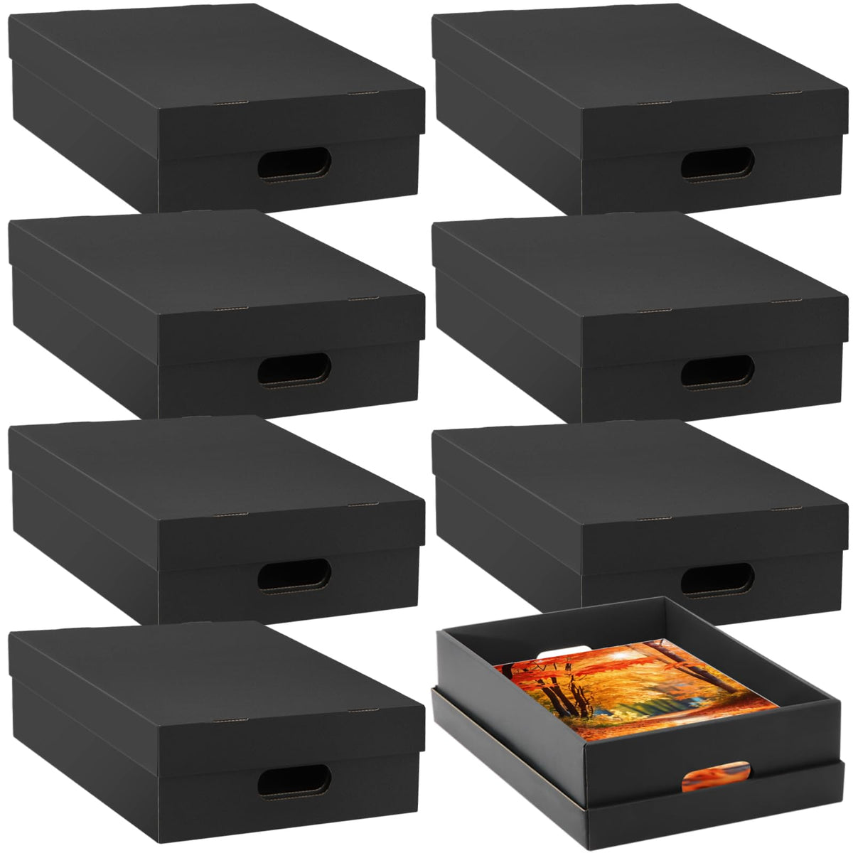 AOBOPLE 4 Pack Photo Storage Box,16" x 12" x 4" Keepsake Box with Handle Holes,Protective Storage Box for Photos Pictures Documents Artwork DIY and Souvenir,Home and Office Organizer