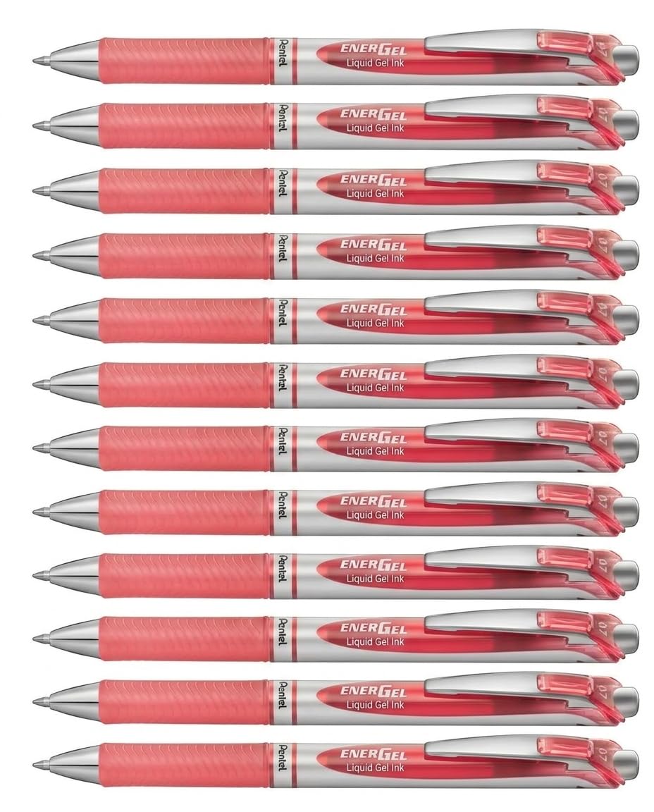 Pentel EnerGel RTX Retractable Liquid Gel Pen, (0.7mm) Medium Line, Metal Tip, Black Ink, Box of 12 (BL77-A)