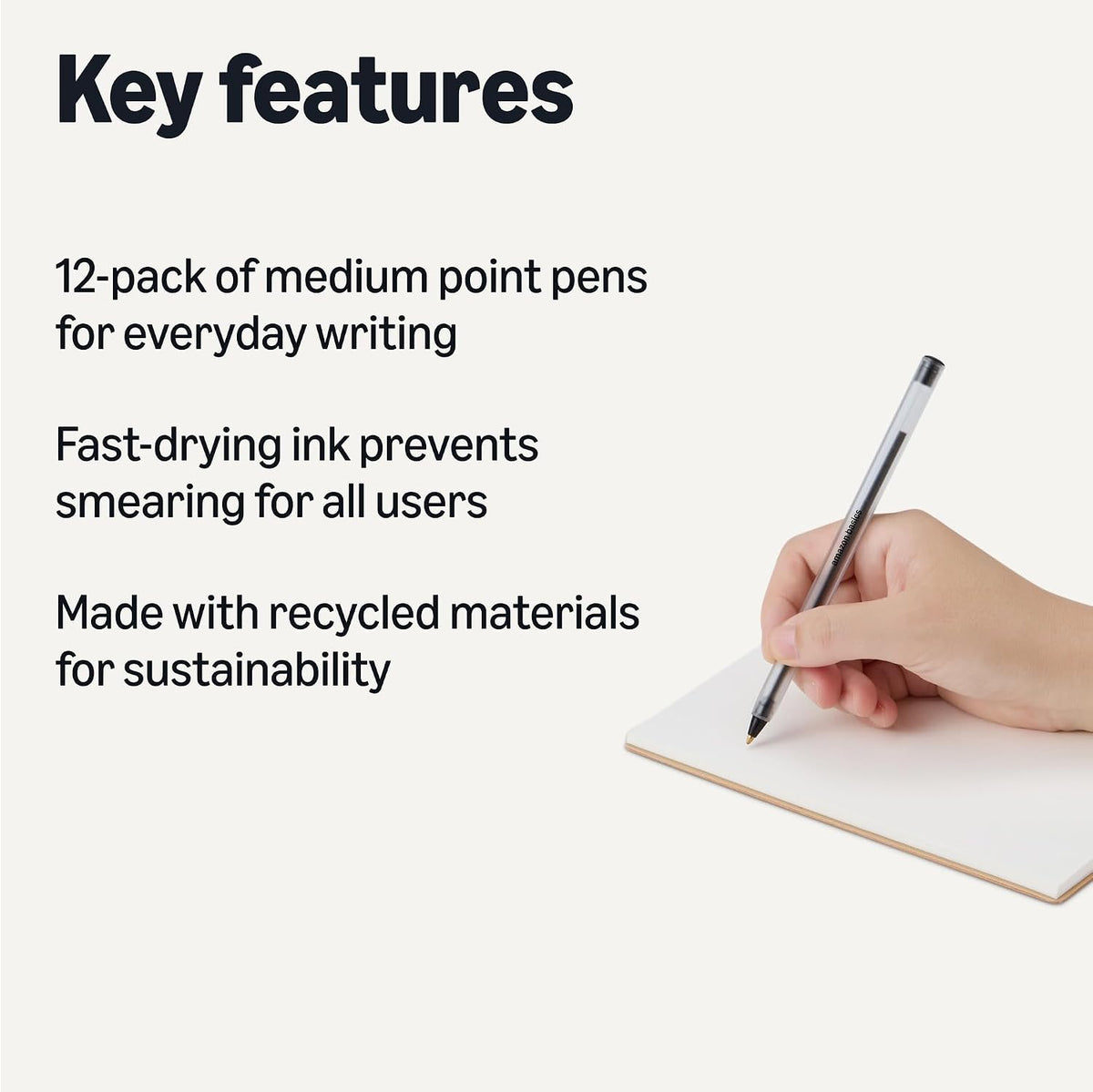 Amazon Basics Ballpoint Pens, Medium Point 1.0mm, Black Ink, 12-Pack