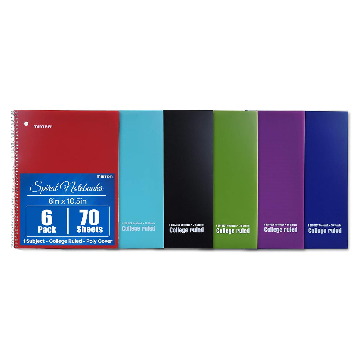 Mintra Office Spiral Notebooks, Wirebound, Journals for School, Work, Business, Aesthetic Stationery, Writing Pads, Teacher & Student Supplies (6, Pastel, College)