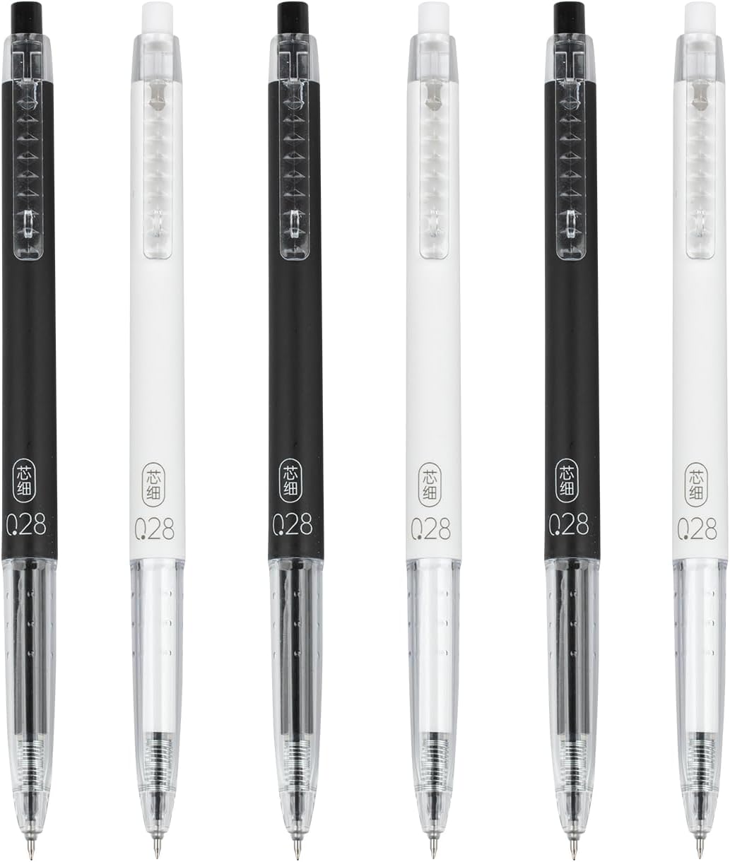 Gel Pens 0.28mm Extra Fine Point Pen, Black Ink, Ball Point Pen for School, Office, Stationery Supplies 6 Packs