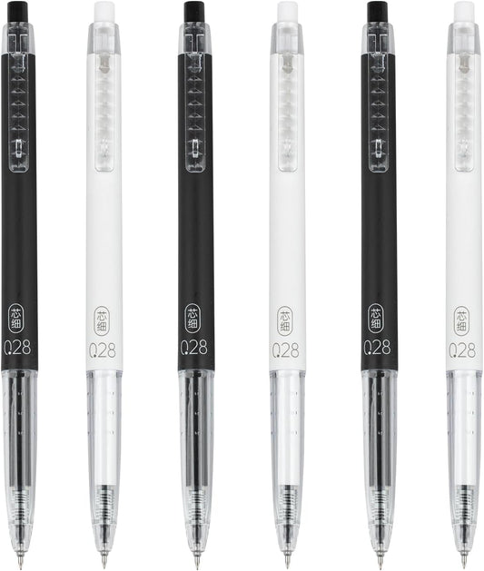Gel Pens 0.28mm Extra Fine Point Pen, Black Ink, Ball Point Pen for School, Office, Stationery Supplies 6 Packs