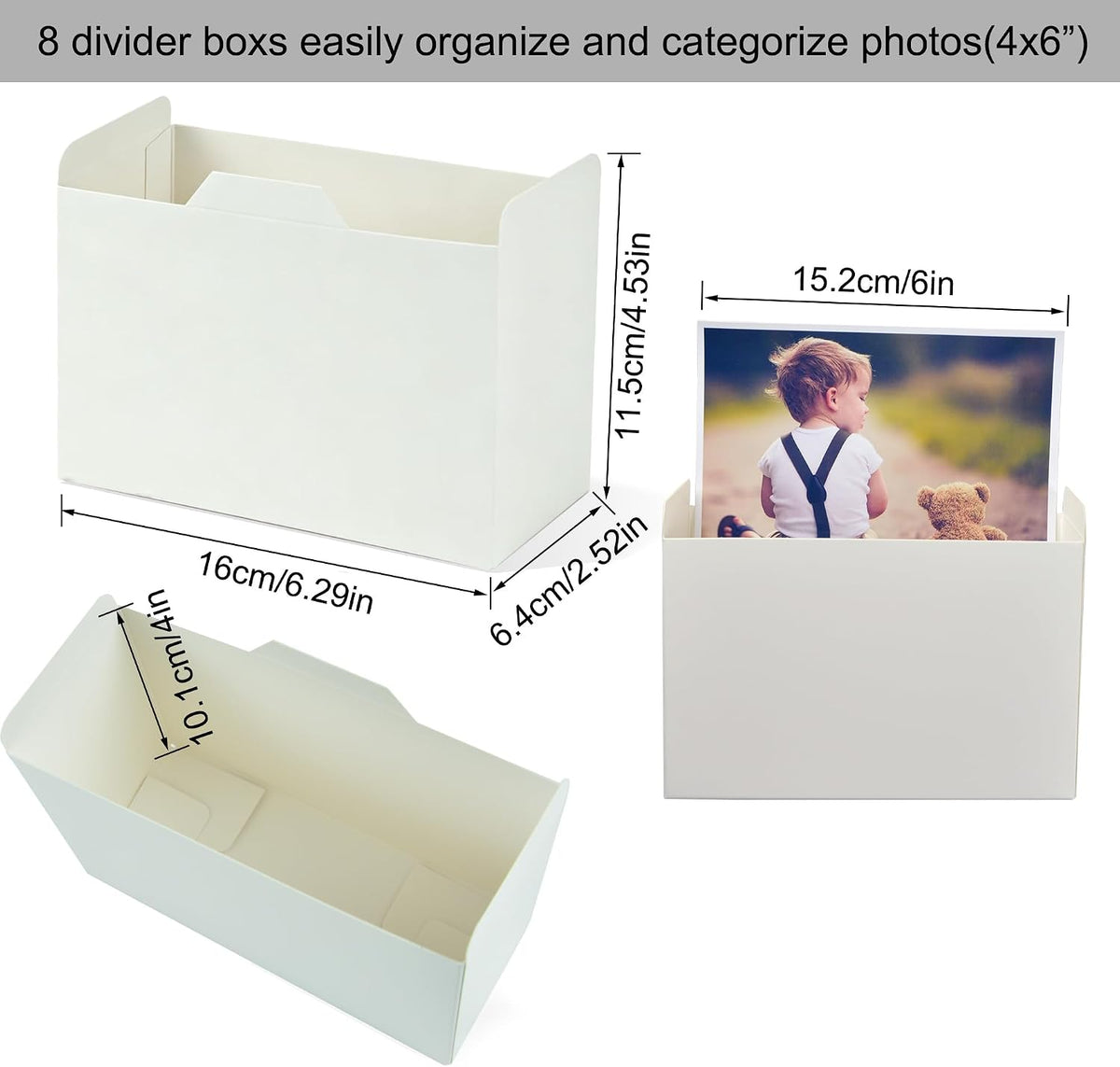 Linen Photo Storage & Keepsakes Box with Dividers for Cards & Photos