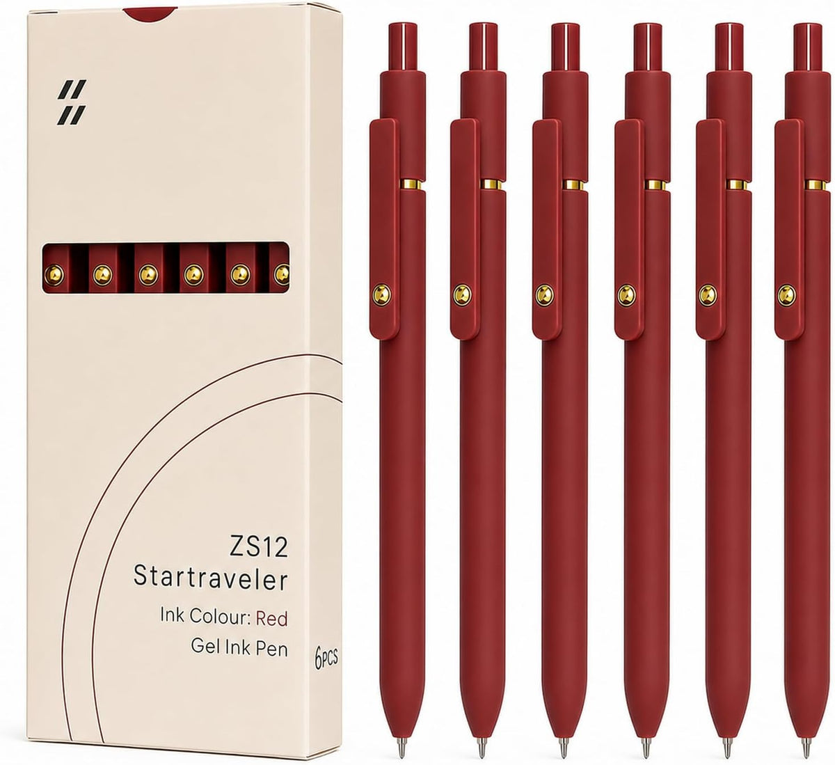 FIOVER Red Gel Pens, 6 Pack 0.7mm Red Colored Pens for Journaling and Notes