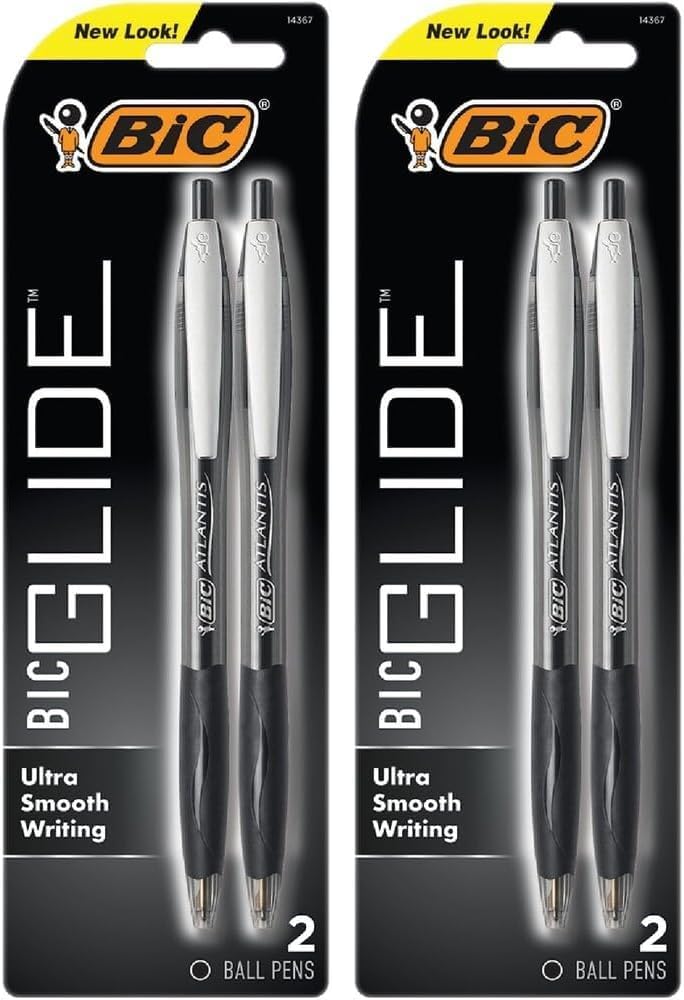 BIC Glide Black Retractable Ballpoint Pens, Medium Point, 1.0mm, 2-Pack