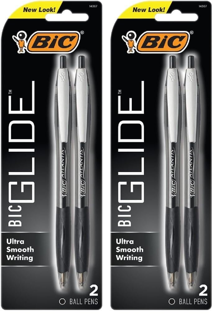 BIC Glide Black Retractable Ballpoint Pens, Medium Point, 1.0mm, 2-Pack