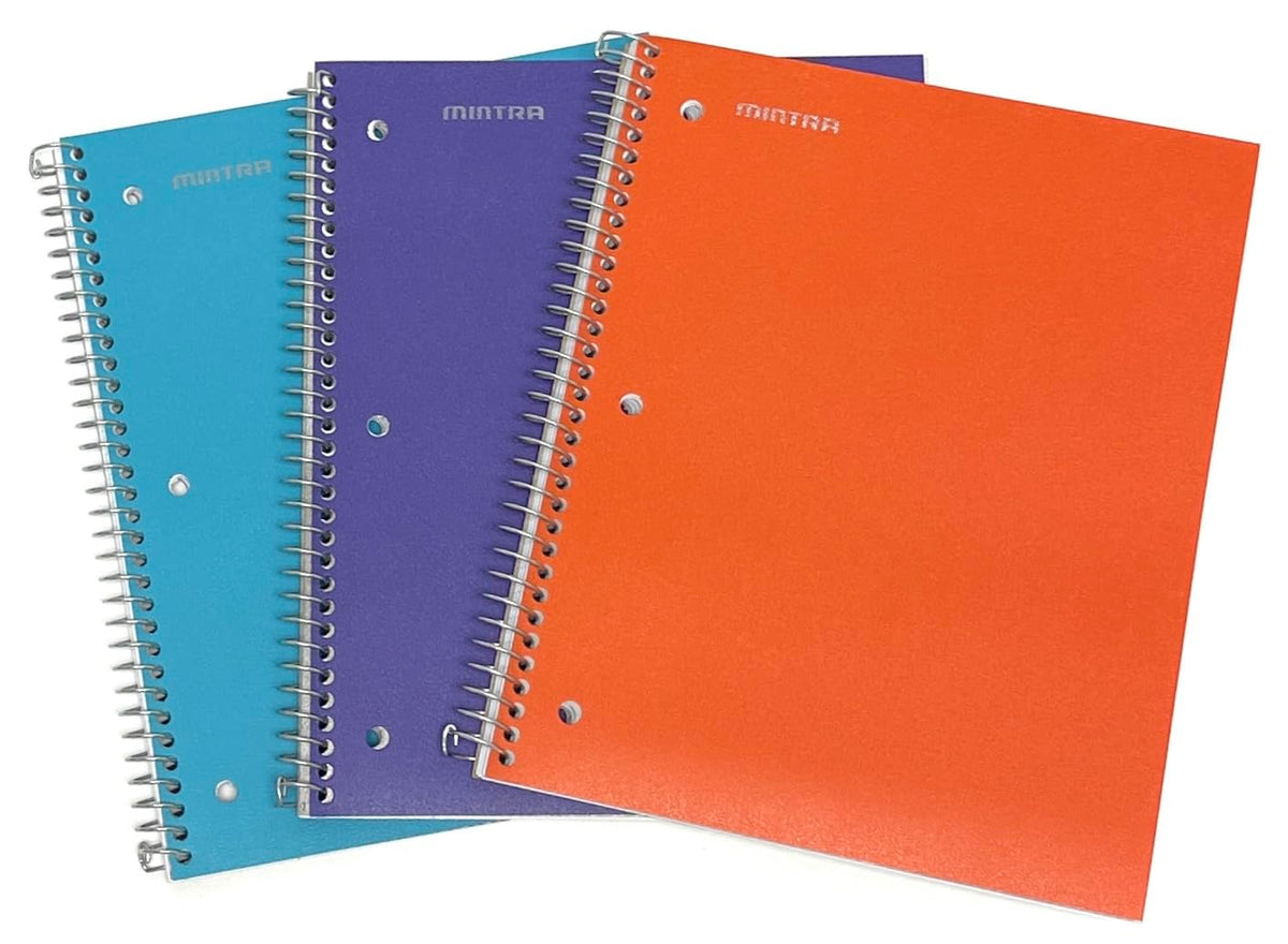 Mintra Office Durable Spiral Notebooks, 1 Subject, (Salmon, Sage Green, Lavender, Wide Ruled 3pk) - 100 Sheets, Poly Pocket, Moisture Resistant Cover, School, Office, Professional