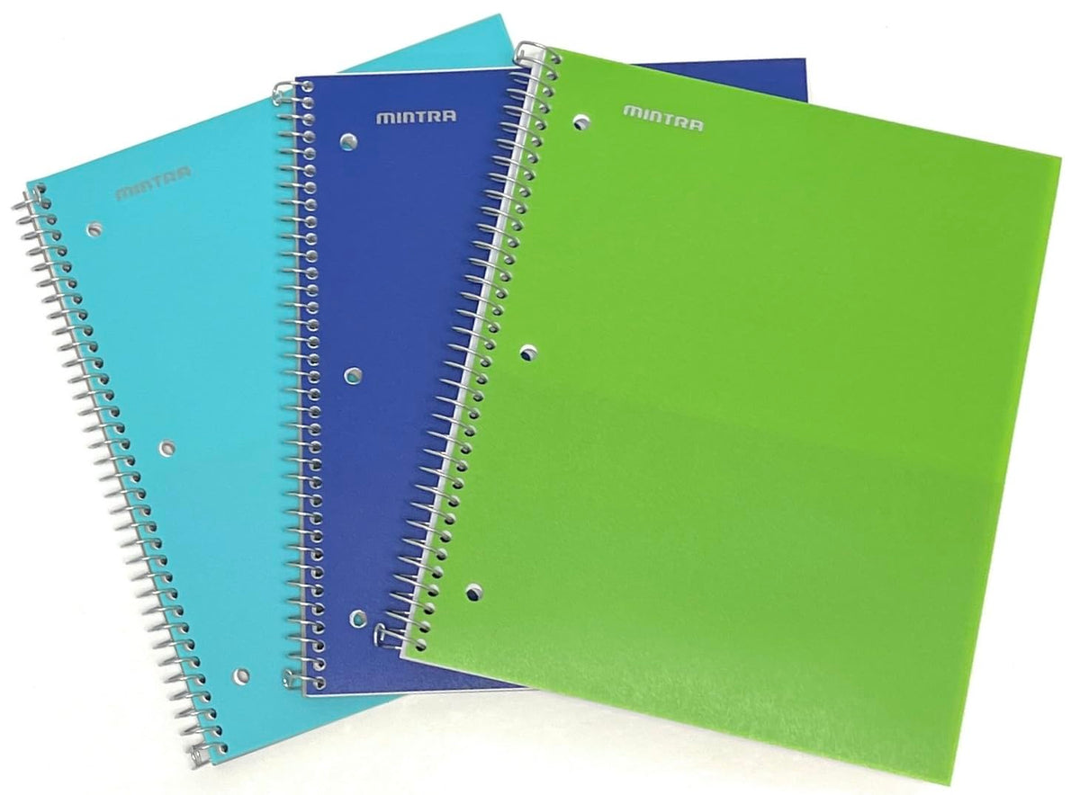 Mintra Office Durable Spiral Notebooks, 1 Subject, (Salmon, Sage Green, Lavender, Wide Ruled 3pk) - 100 Sheets, Poly Pocket, Moisture Resistant Cover, School, Office, Professional