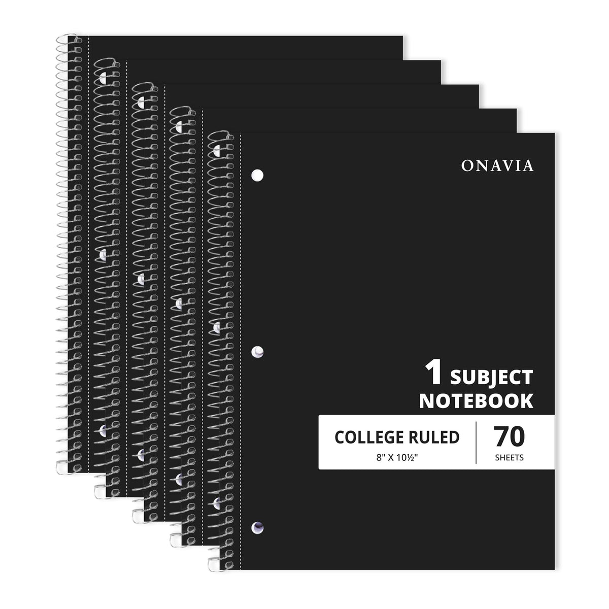 ONAVIA 1 Subject Spiral Notebook College Ruled 5 Pack, 140 Pages, Assorted