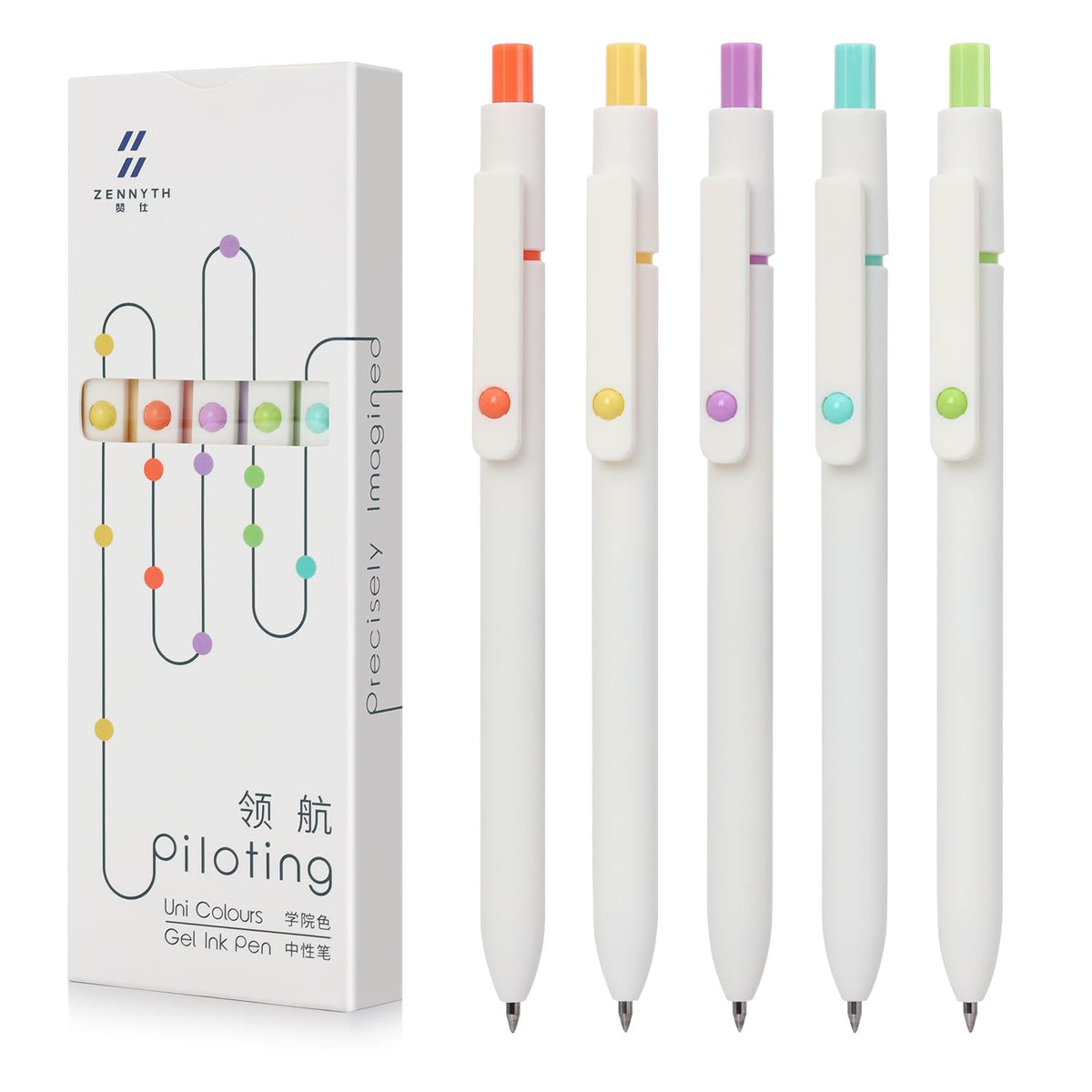 FIOVER Gel Pens 5pcs 0.5mm Quick Dry Black Ink Fine Point Pens