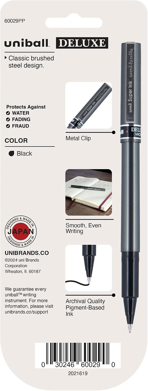 uniball™ Deluxe Rollerball Pens, Micro Point (0.5mm), Black, 3 Pack