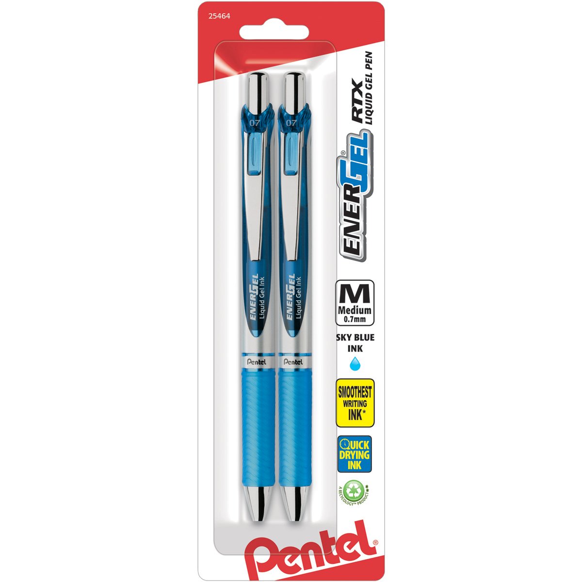 Pentel EnerGel Deluxe RTX Retractable Liquid Gel Pen, 0.7mm, Metal Tip, Blue Ink, 2 Pack (BL77BP2C)