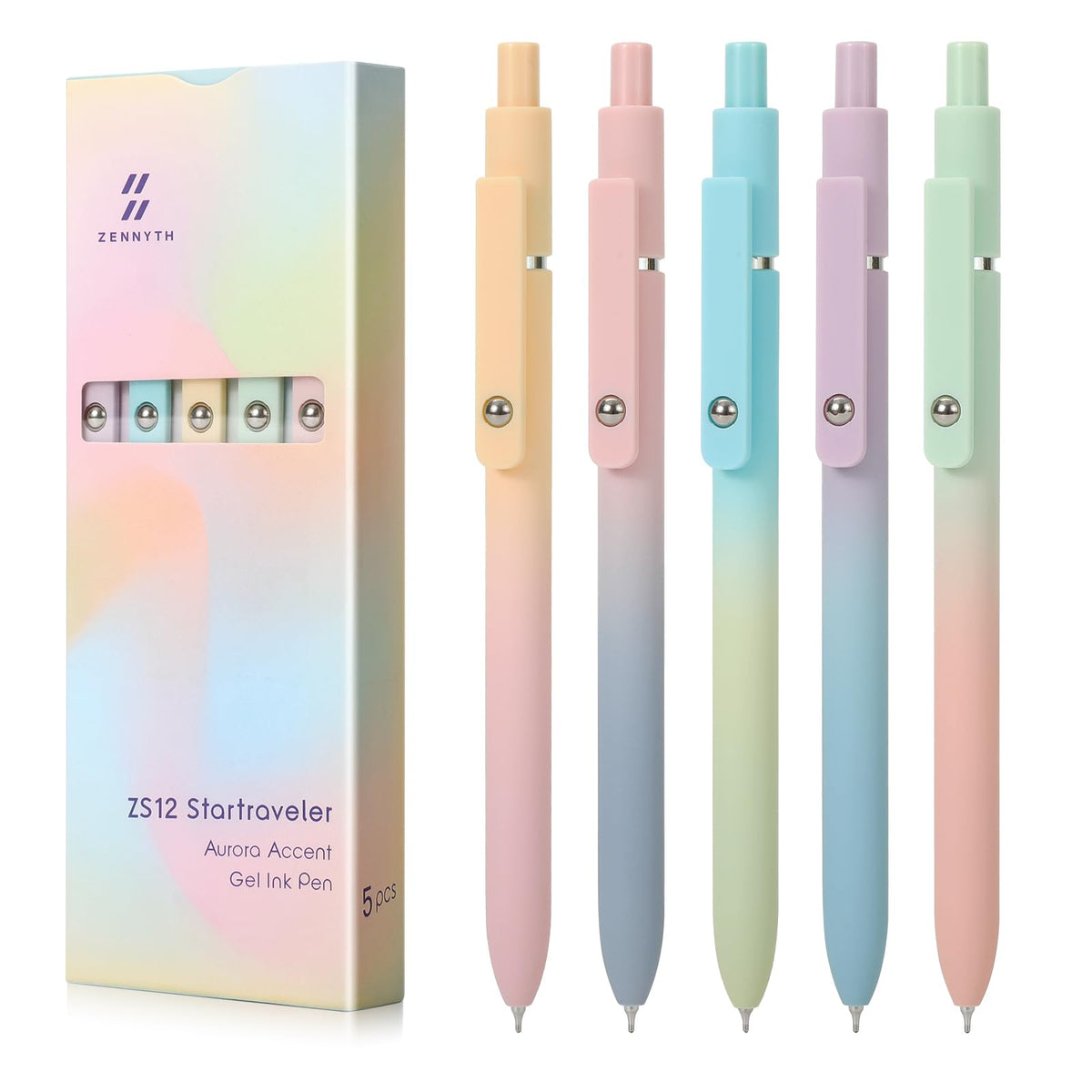 FIOVER Gel Pens 5pcs 0.5mm Quick Dry Black Ink Fine Point Pens