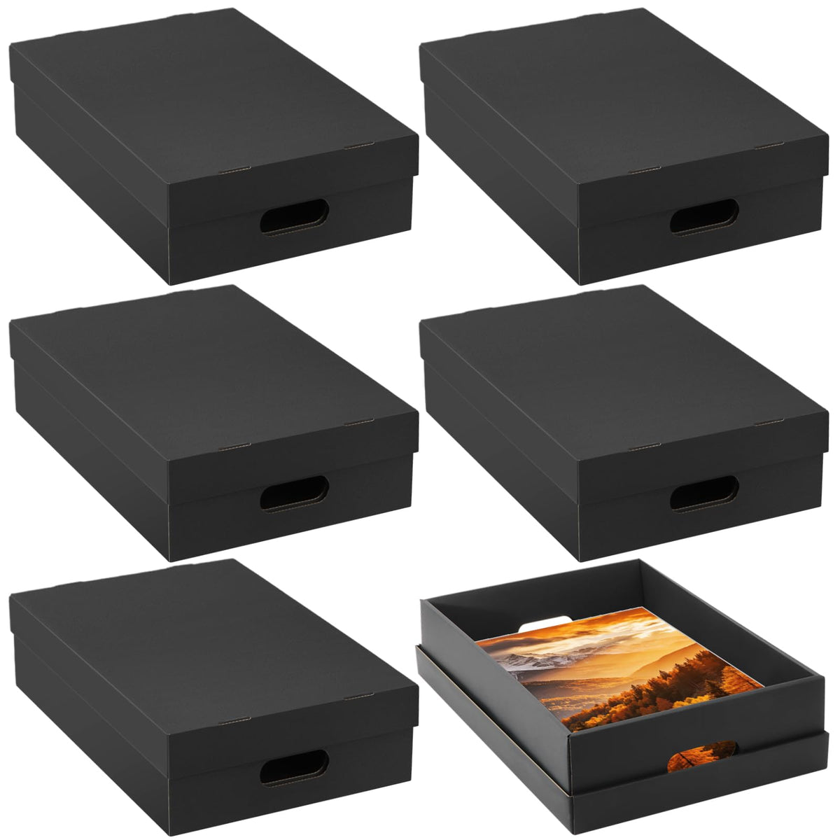 AOBOPLE 4 Pack Photo Storage Box,16" x 12" x 4" Keepsake Box with Handle Holes,Protective Storage Box for Photos Pictures Documents Artwork DIY and Souvenir,Home and Office Organizer