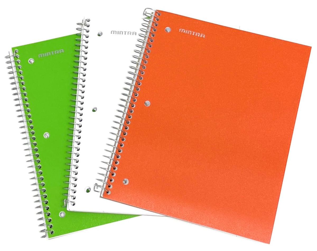 Mintra Office Durable Spiral Notebooks, 1 Subject, (Salmon, Sage Green, Lavender, Wide Ruled 3pk) - 100 Sheets, Poly Pocket, Moisture Resistant Cover, School, Office, Professional