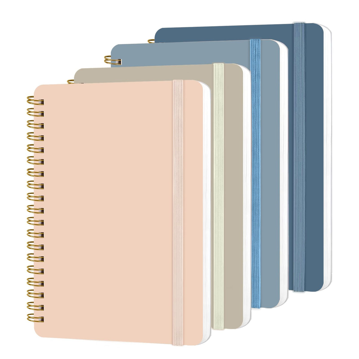4 PCS Small Spiral Notebook 5x7, Spiral Journal Notebook, Notebooks for Work, School, Small Notebooks 5x7 with Strap, Cute Notebooks for Women 50 Sheets (Blue)