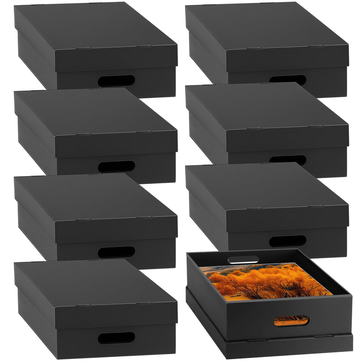 AOBOPLE 4 Pack Photo Storage Box,16" x 12" x 4" Keepsake Box with Handle Holes,Protective Storage Box for Photos Pictures Documents Artwork DIY and Souvenir,Home and Office Organizer