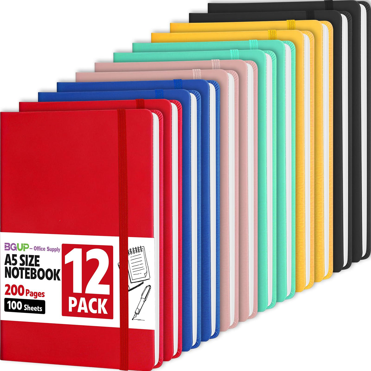 6 Pack Lined Journal Notebook for Work, 200 Pages, Medium 5.5 in x 8.3 in, A5 College Ruled, Hardcover Journaling Notebooks for Writing, Note Taking, Fit for Business Work School Home (Black)