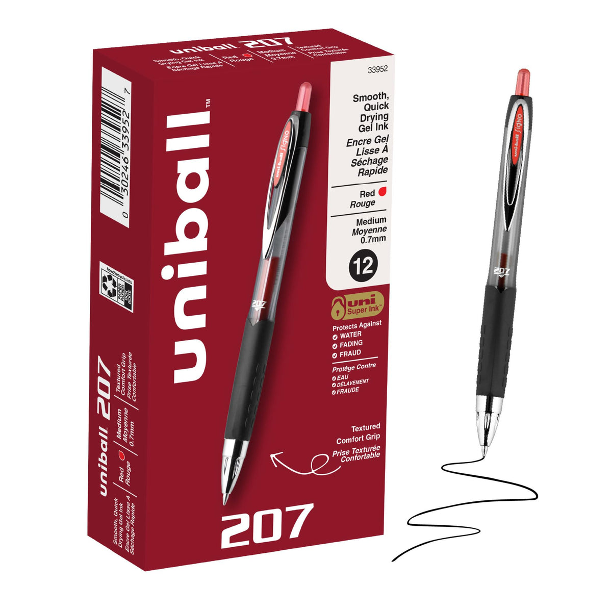 uniball™ 207 Gel Pens, Black Ink, 0.7mm Medium Point, Retractable, 4 Count