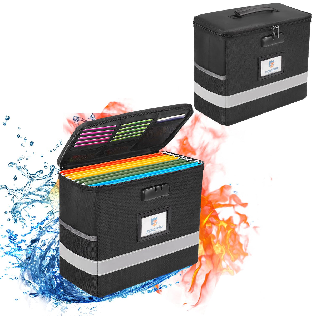 Fireproof File Box with Lock, Collapsible Document Organizer, Black