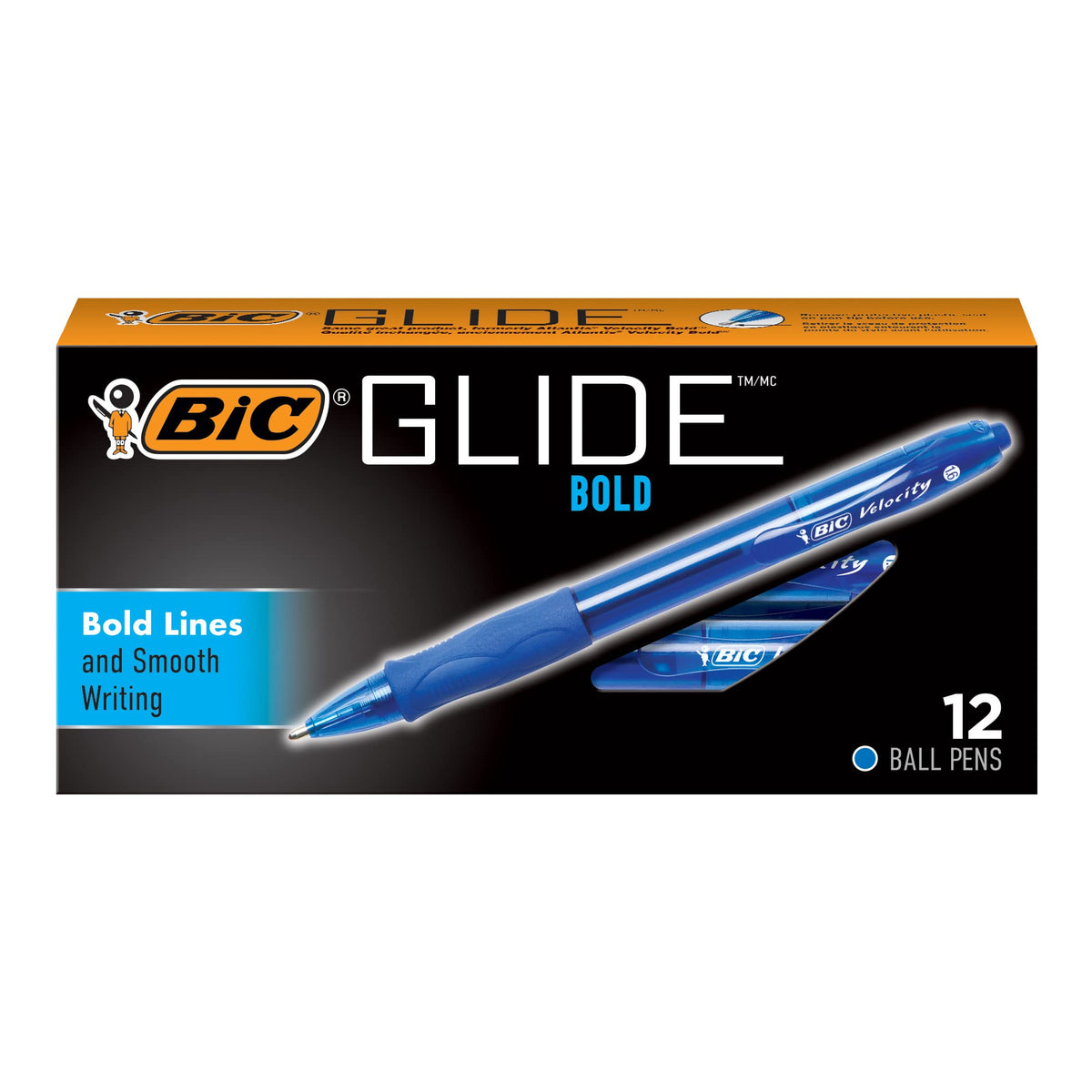 BIC Glide Bold Blue Ballpoint Pens, Bold Point, 1.6mm, 12-Count Pack