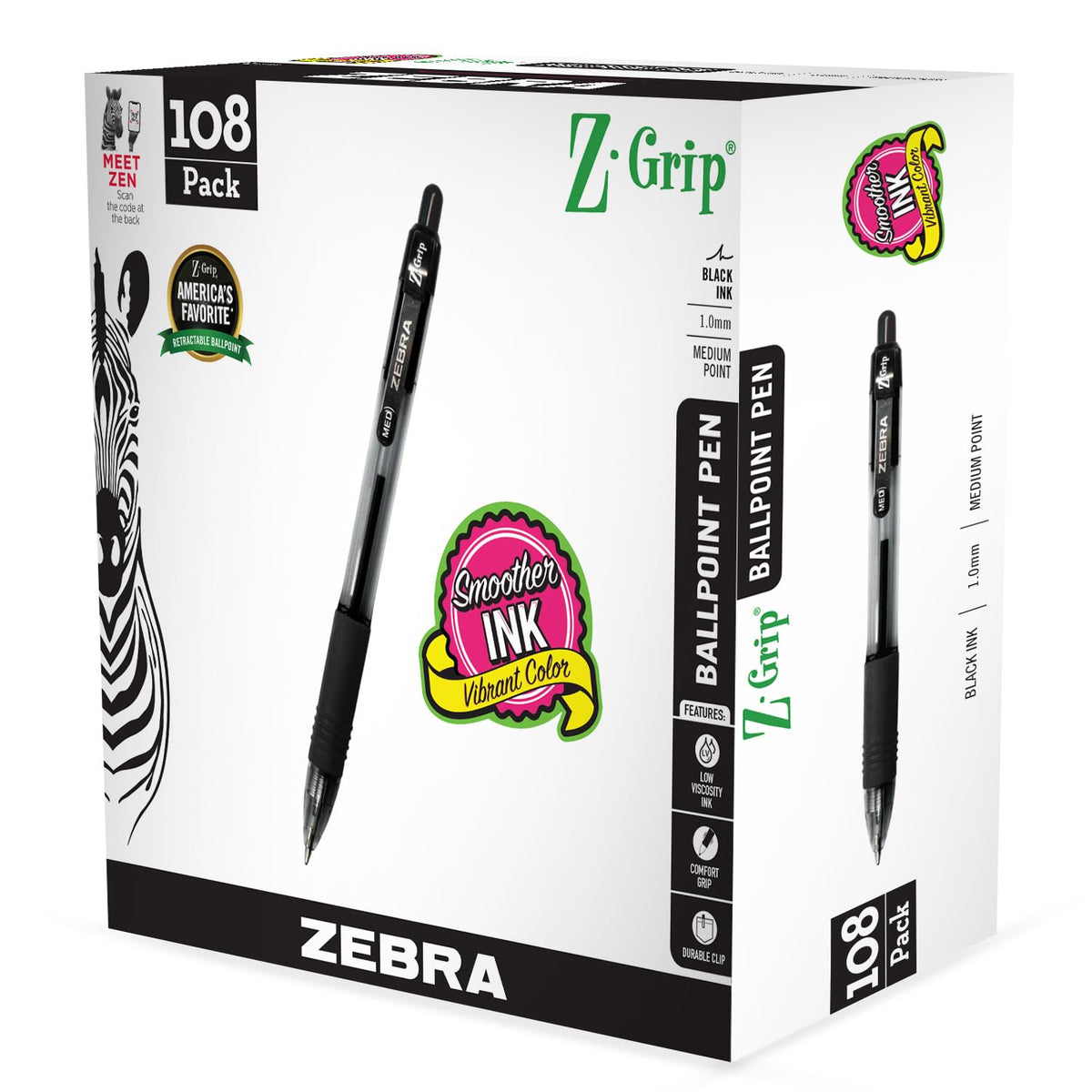 Zebra Pen Z-Grip Ombre Neon Retractable Ballpoint Pen, Black, 1.0mm, 18-Pk