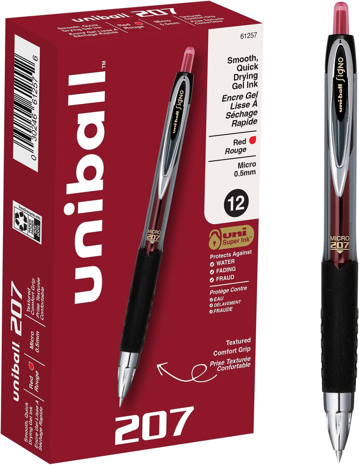 uniball™ 207 Gel Pens, Black Ink, 0.5mm Micro Point, Retractable, 12 Count