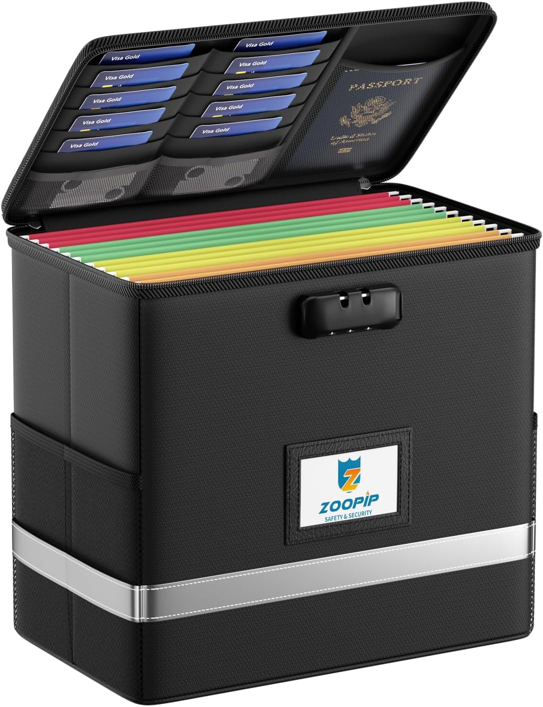 Fireproof File Box with Lock, Collapsible Document Organizer, Black